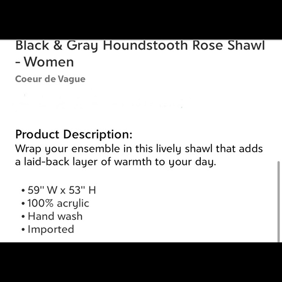 Shawl Black and grey houndstooth with rose print - Picture 2 of 2